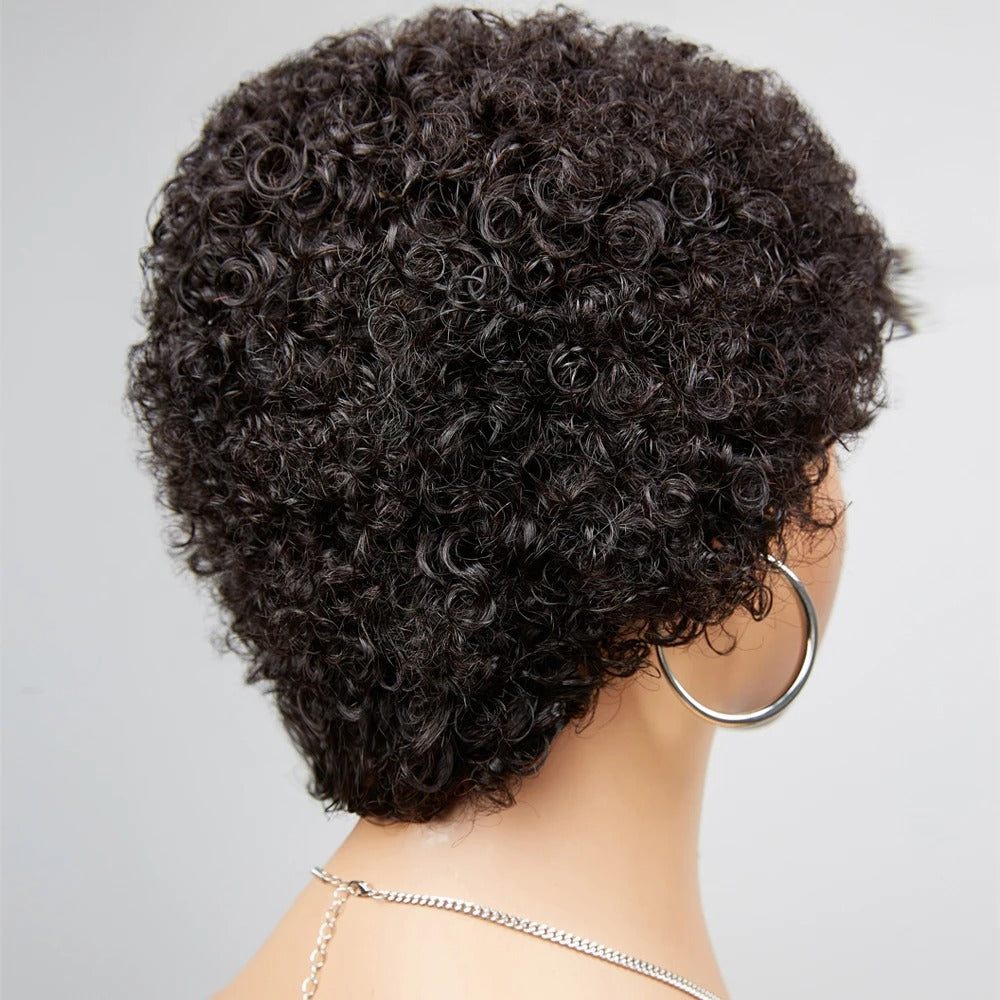 Perruques courtes bouclées cheveux humains coupe lutin