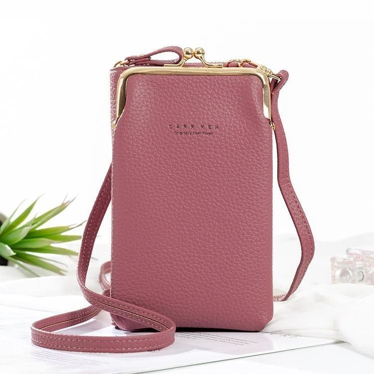 Phone Crossbody Bag with Kiss Lock Frame and Long Strap for Women
