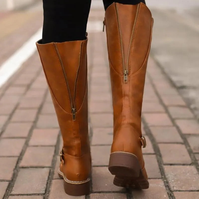 Tall riding boots with buckles