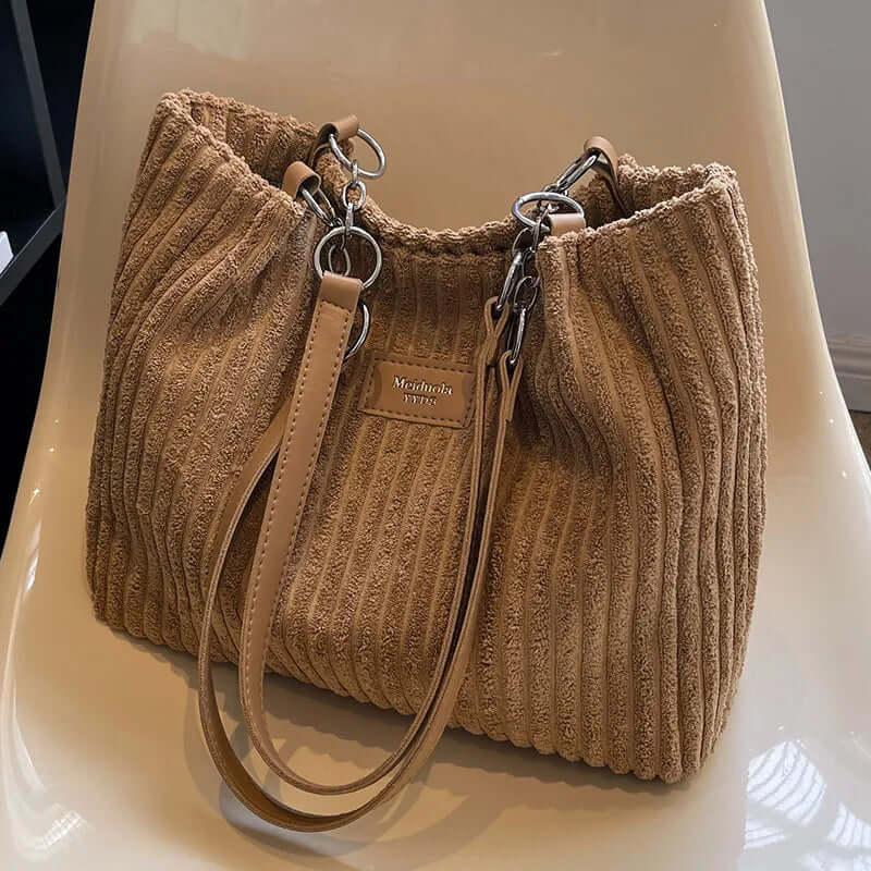 Sac en velours fourre-tout côtelé pour femme - Élégance et style raffinés