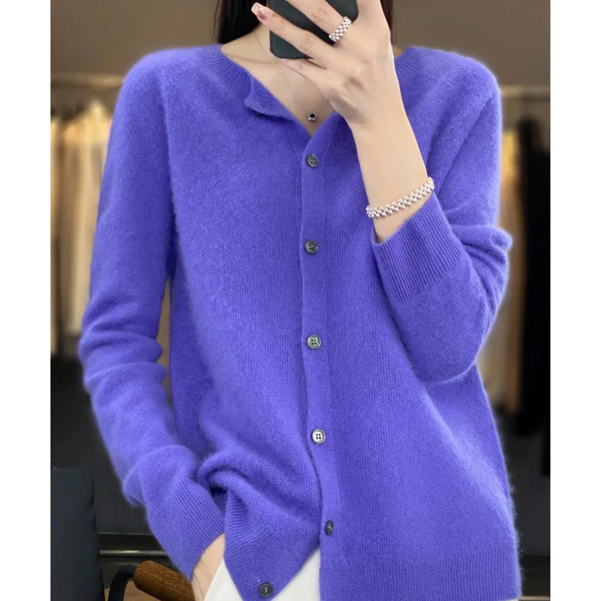 Crew Neck Button Cardigan with Soft Feel and Long Sleeves for Women