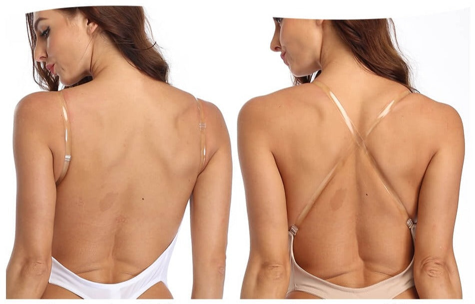 Deep V Backless Body Shaper with Clear Straps and Thong Back for Women
