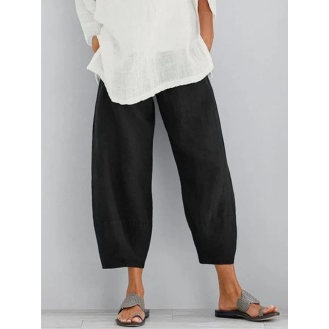 Relaxed Wide Leg Cropped Pants with Elastic Waistband for Women