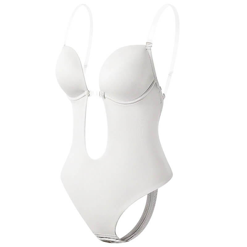 Deep V Backless Body Shaper with Clear Straps and Thong Back for Women