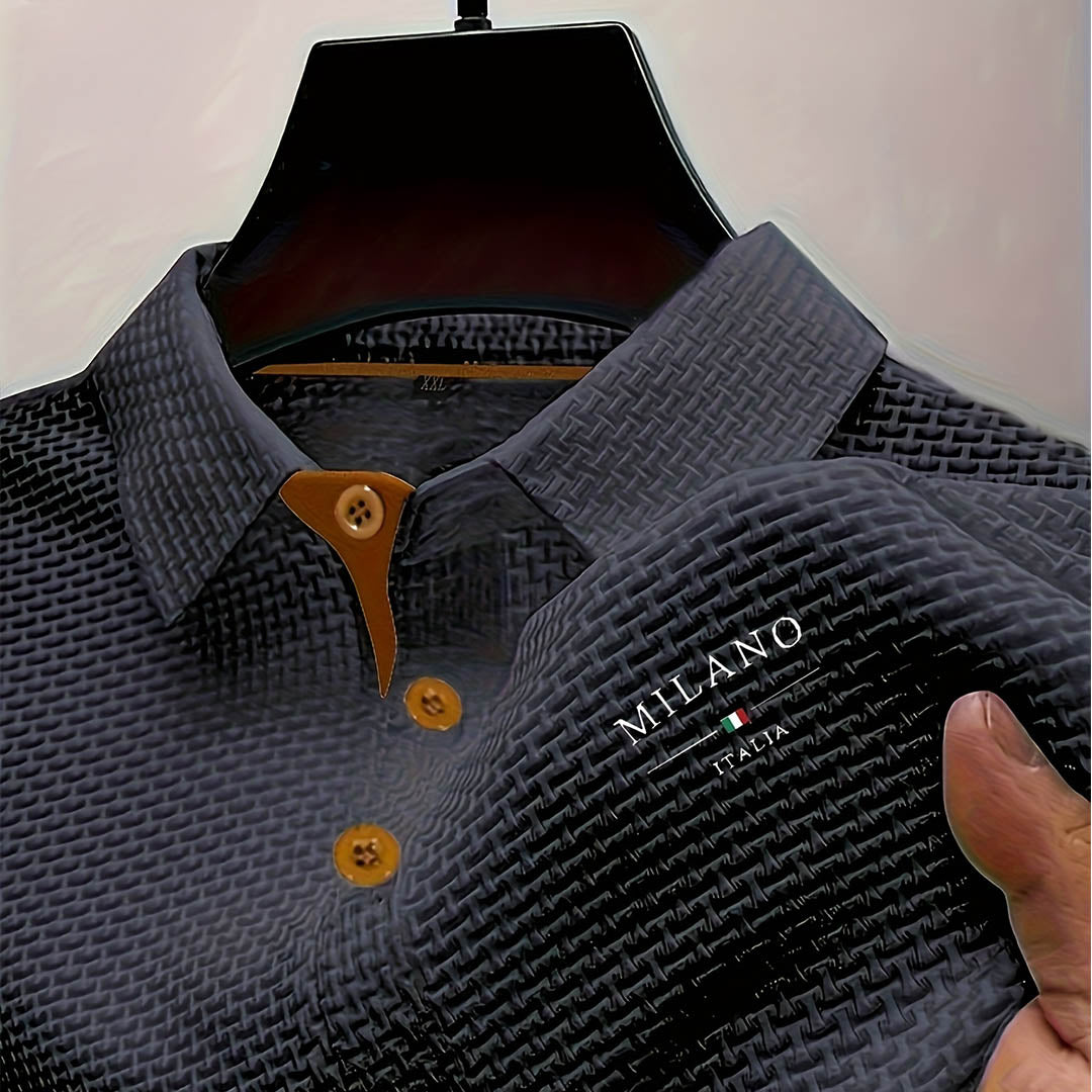 Long Sleeve Polo Shirt with Waffle Texture and Button Placket for Men