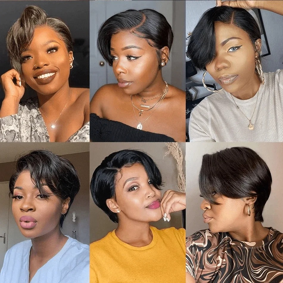 Perruque Cheveux Humains Coupe Pixie Cheveux Raides