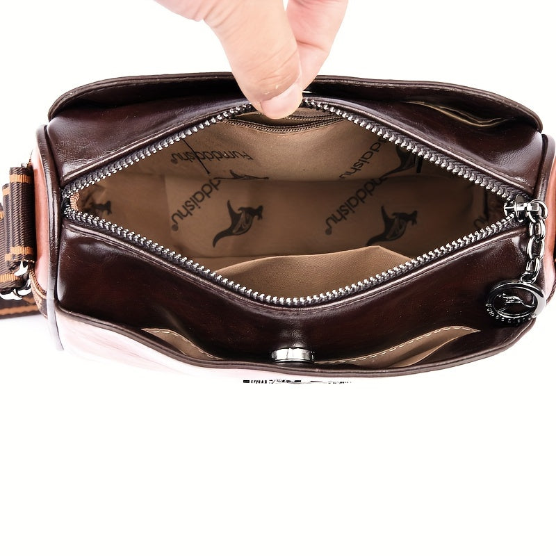 Barrel Crossbody Bag with Wide Patterned Strap and Zip Top for Women