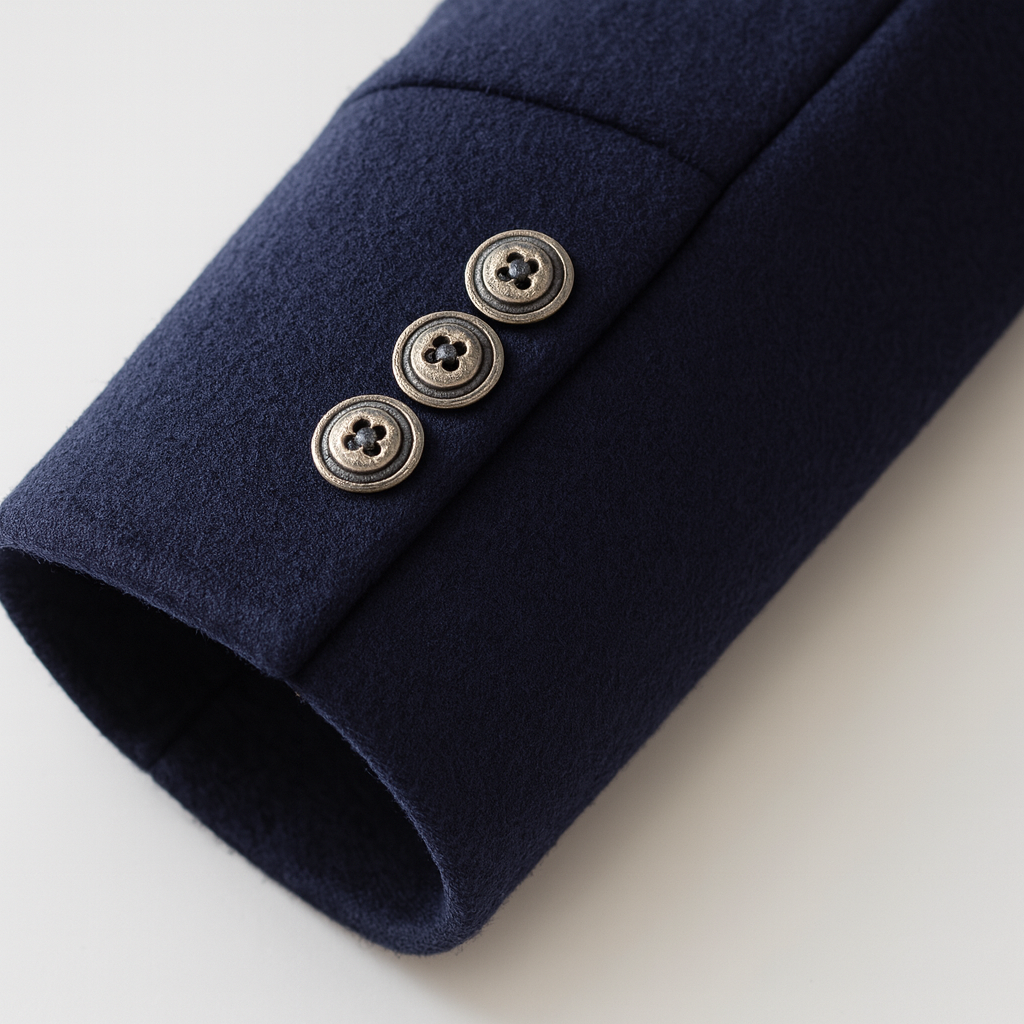 Stand Collar Overcoat with Layered Scarf Insert and Buttons for Men