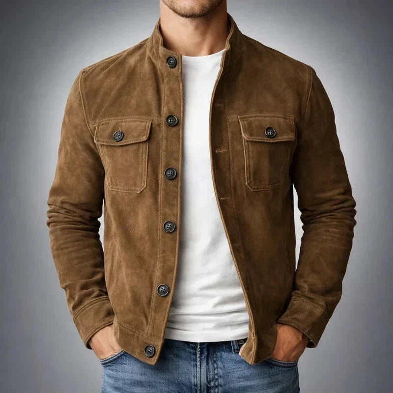 Utility Shirt Jacket with Stand Collar and Flap Chest Pockets for Men