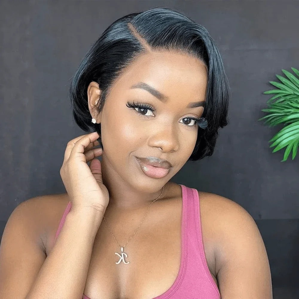 Perruque Cheveux Humains Coupe Pixie Cheveux Raides