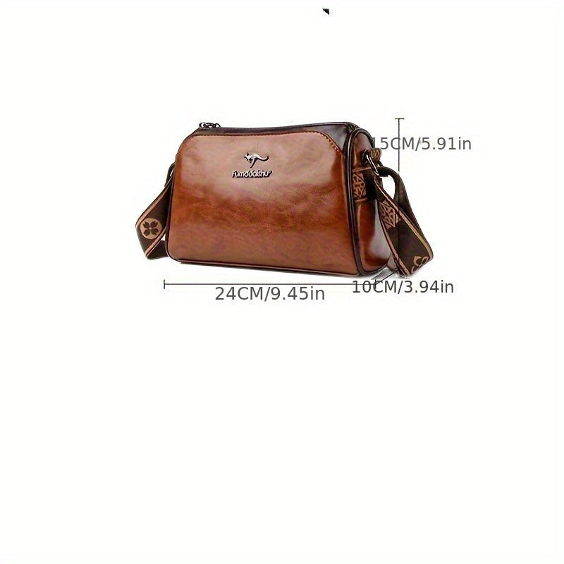 Barrel Crossbody Bag with Wide Patterned Strap and Zip Top for Women