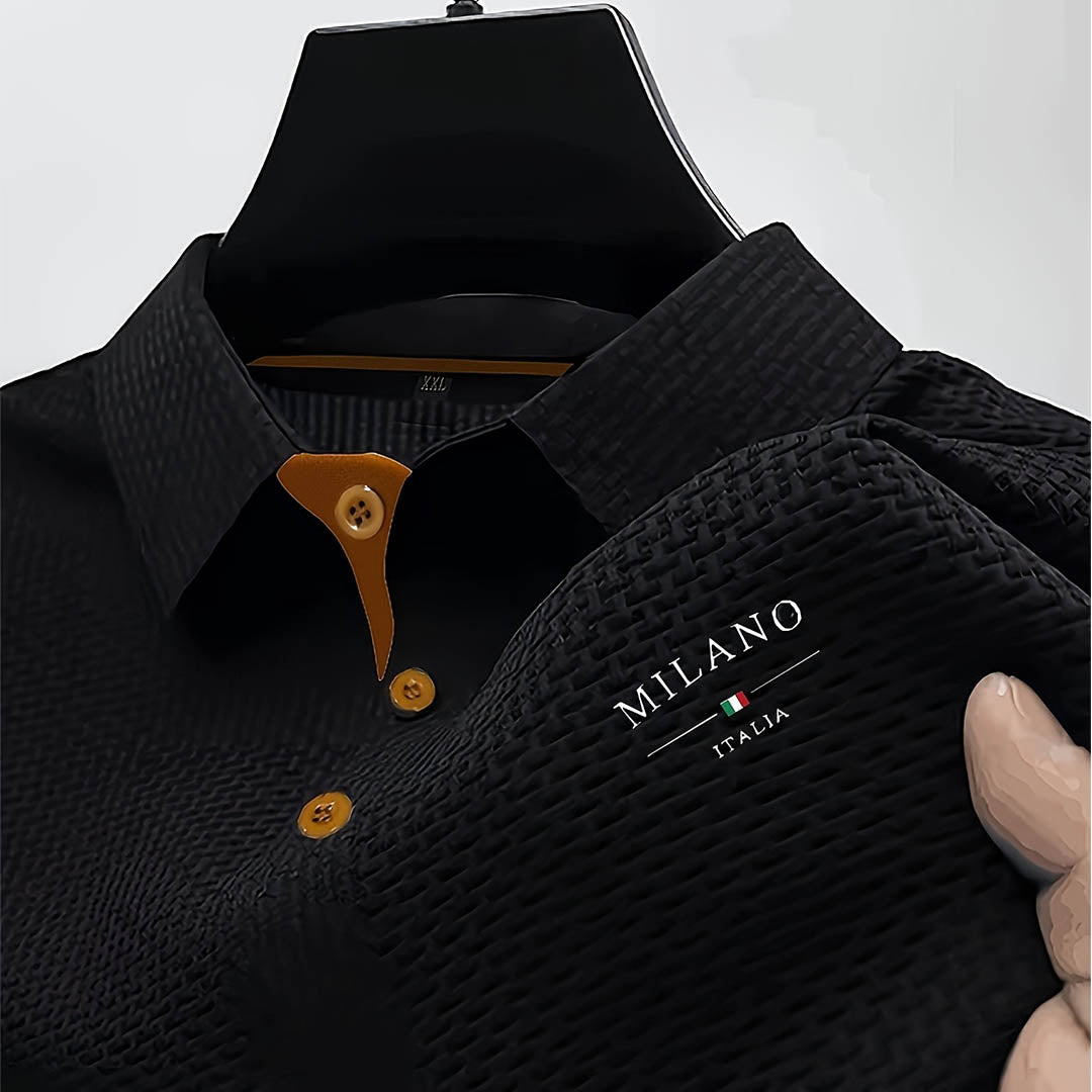 Long Sleeve Polo Shirt with Waffle Texture and Button Placket for Men