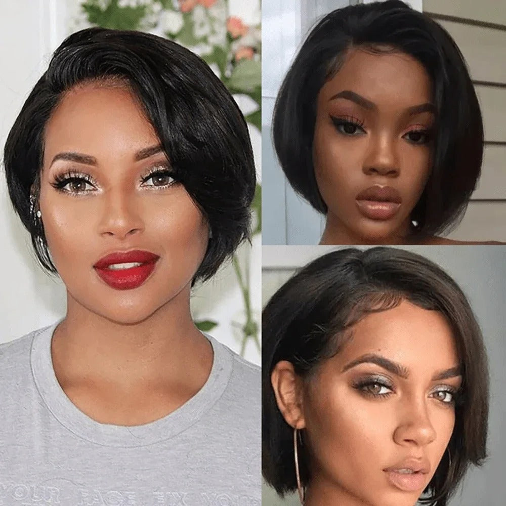 Perruque Cheveux Humains Coupe Pixie Cheveux Raides