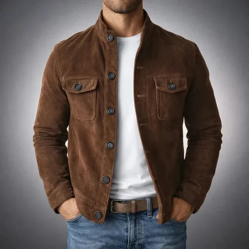 Utility Shirt Jacket with Stand Collar and Flap Chest Pockets for Men