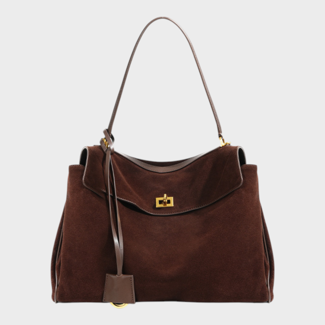 Structured Top Handle Bag with Turn Lock Flap and Long Strap for Women