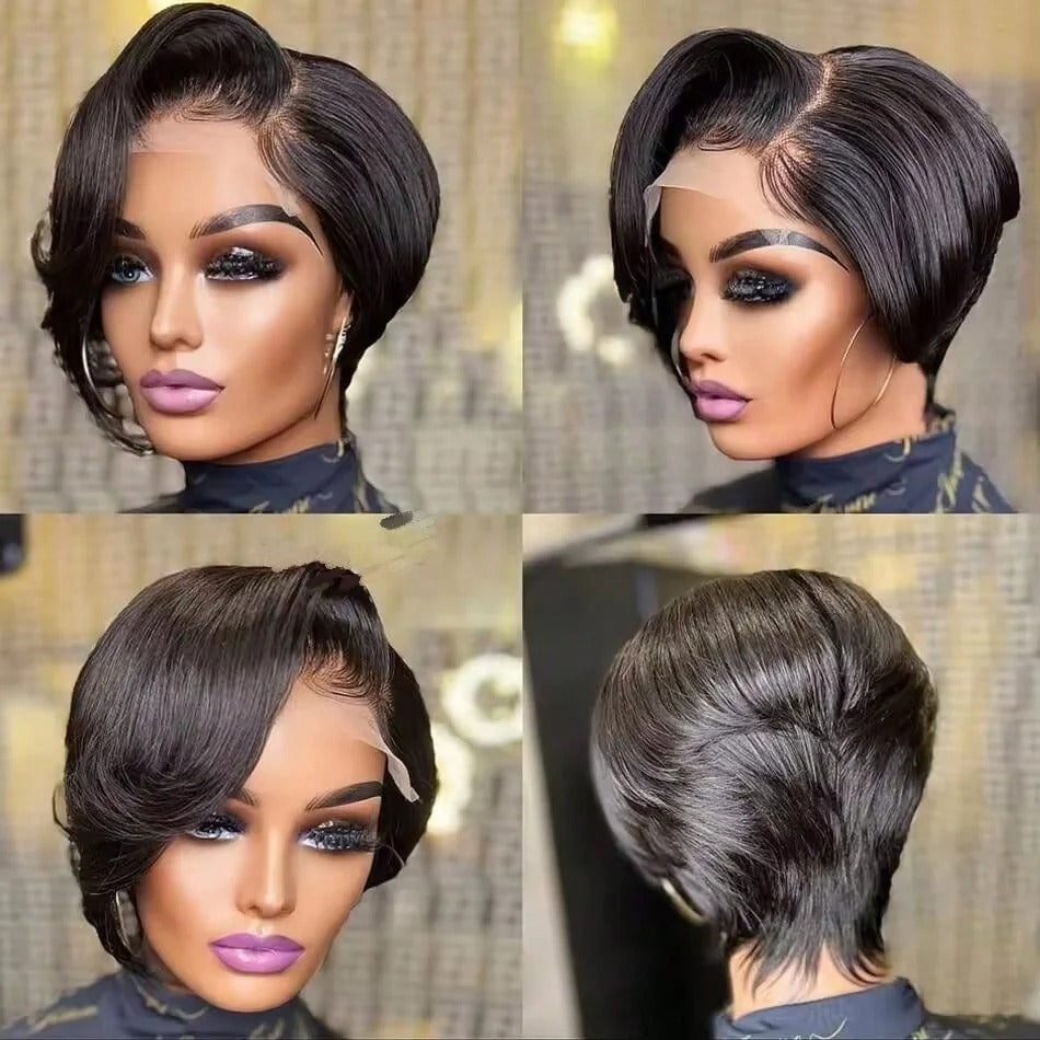 Perruque Cheveux Humains Coupe Pixie Cheveux Raides