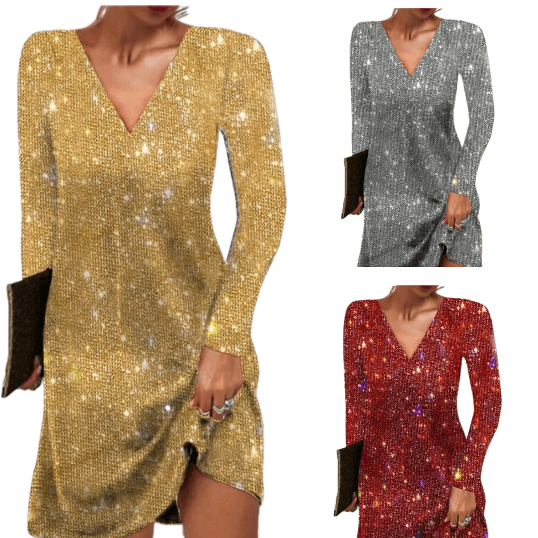 Robe à sequins pour femmes avec manches longues pour soirées et événements