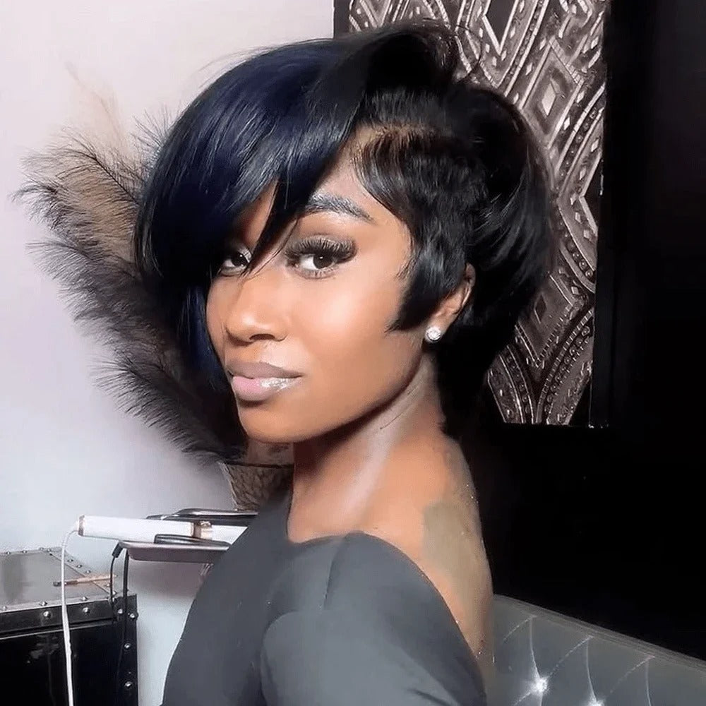 Perruque Cheveux Humains Coupe Pixie Cheveux Raides