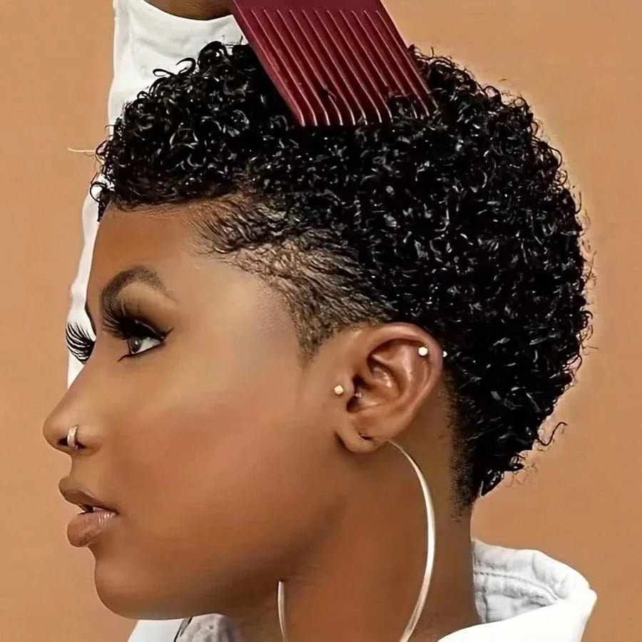 Perruques cheveux courts noir pixie cut afro