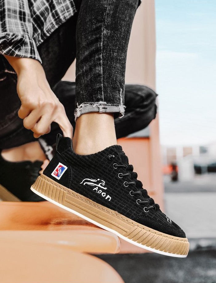 Lace Up Canvas Style Sneakers with Chunky Sole and Embroidery for Men
