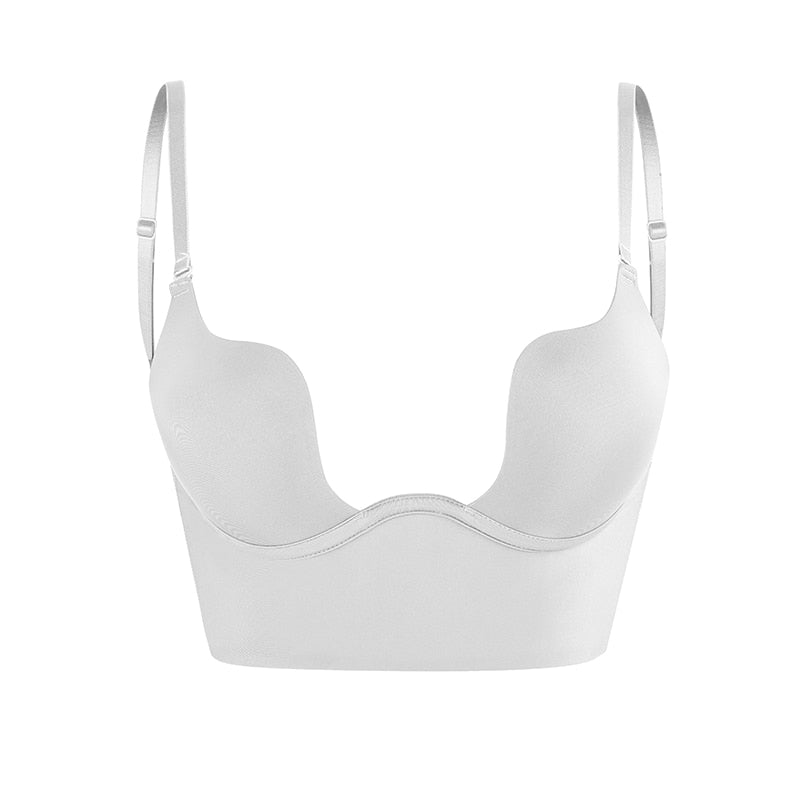 Plunge Backless Bra with Adjustable Straps and Soft Cups for Women