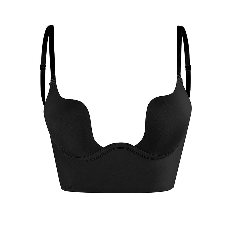 Plunge Backless Bra with Adjustable Straps and Soft Cups for Women