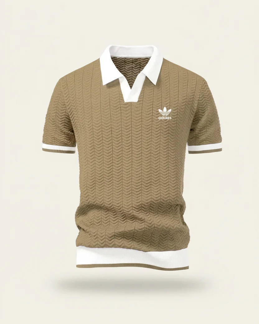 Short Sleeve Polo Shirt with Contrast Collar and Textured Look for Men