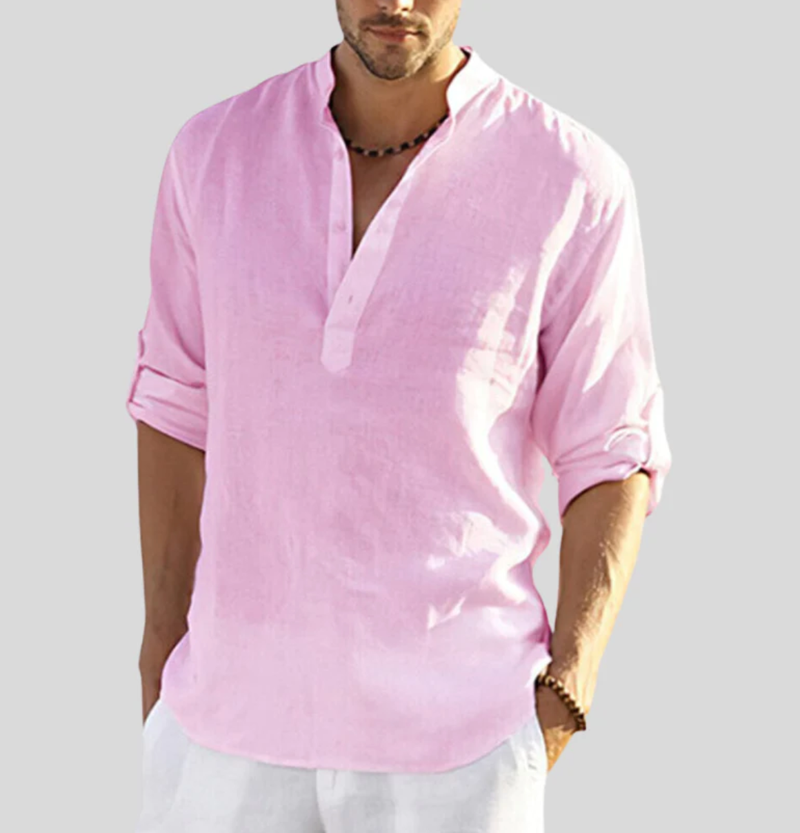 Camicia da uomo con collo tunisino casual estiva