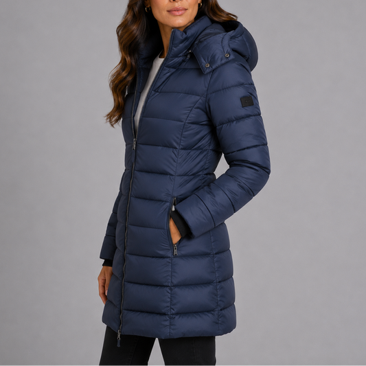 Cozy Long Puffer Coat with Hood and Pockets for Women