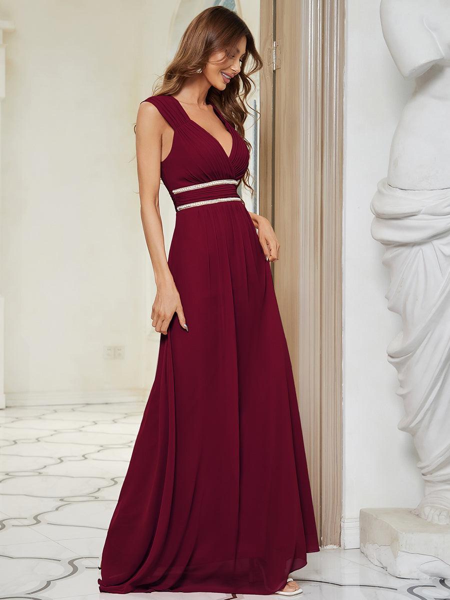 Robe longue de demoiselle d'honneur froncée à col en V