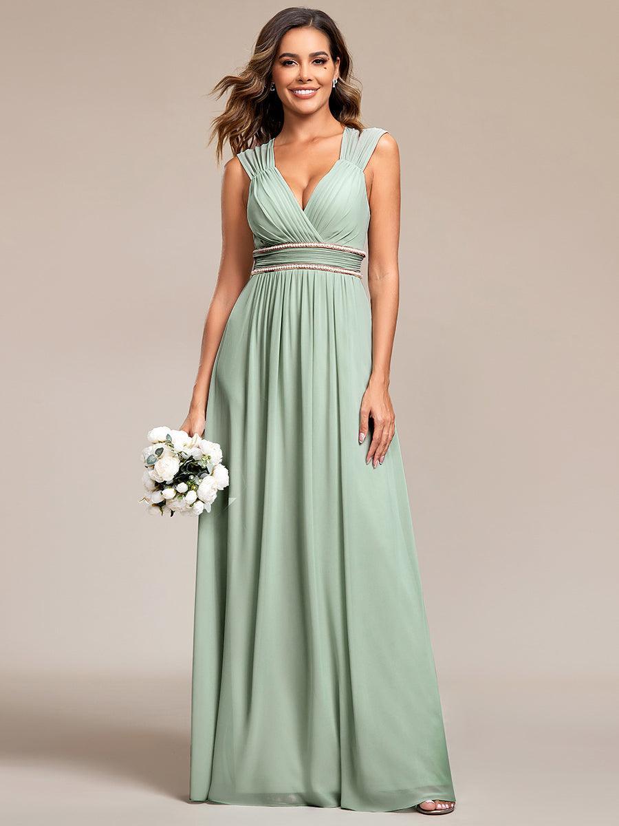 Robe longue de demoiselle d'honneur froncée à col en V
