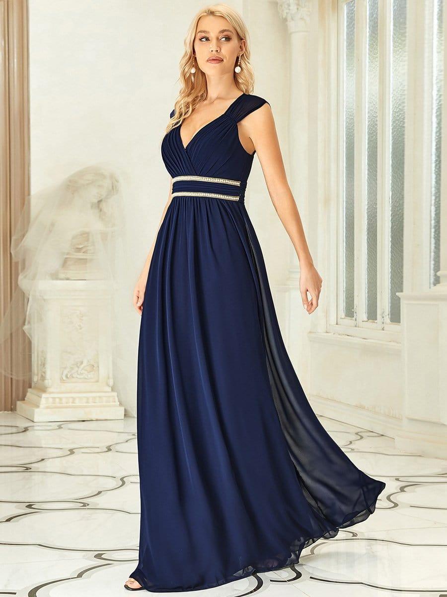 Robe longue de demoiselle d'honneur froncée à col en V