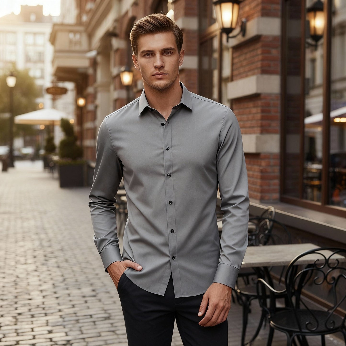 Koszula z długim rękawem i klasycznym kołnierzem