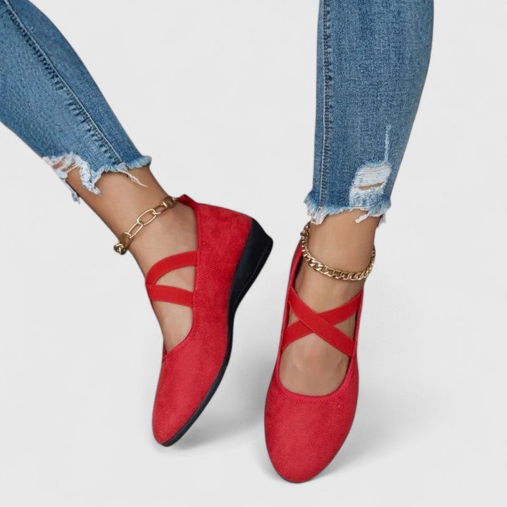 Crossover Strap Flat Shoes with Ankle Wrap and Rounded Toe for Women