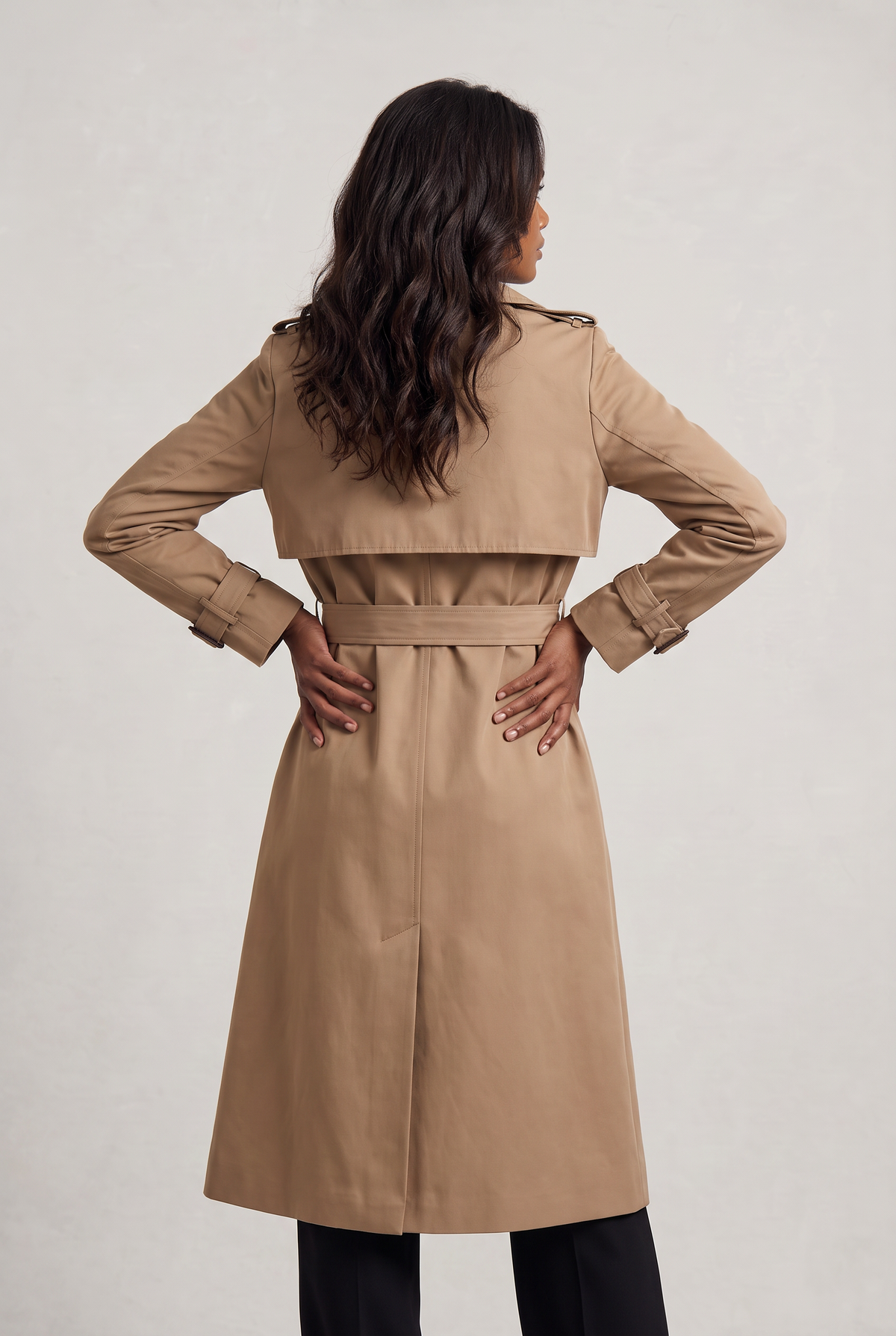 Double Breasted Trench Coat with Belted Waist and Storm Flap for Women