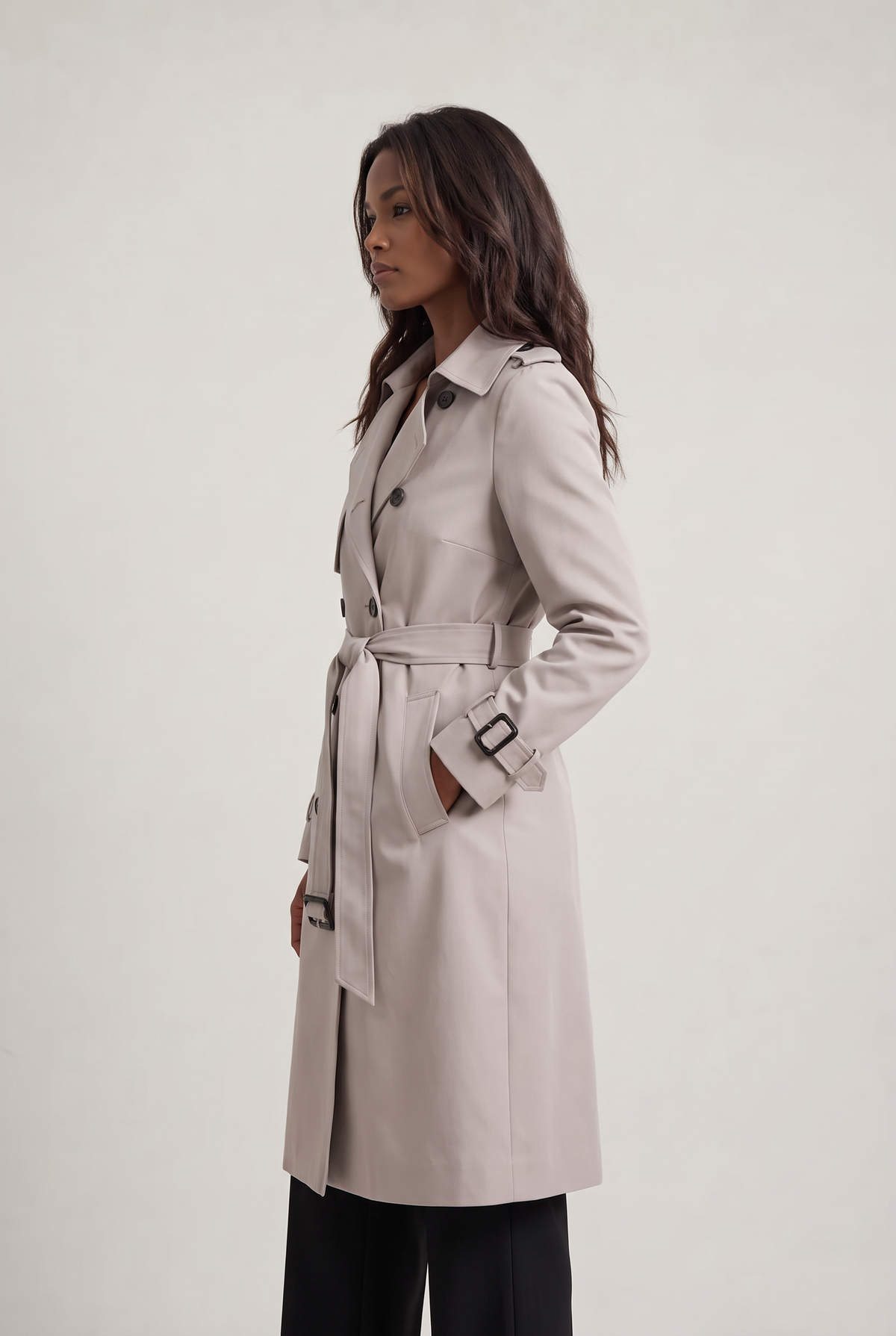 Double Breasted Trench Coat with Belted Waist and Storm Flap for Women