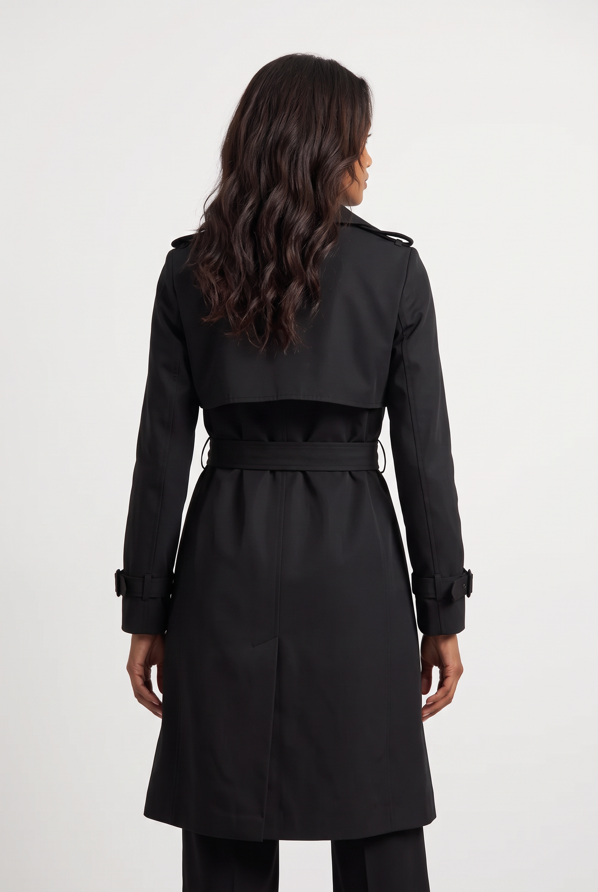 Double Breasted Trench Coat with Belted Waist and Storm Flap for Women