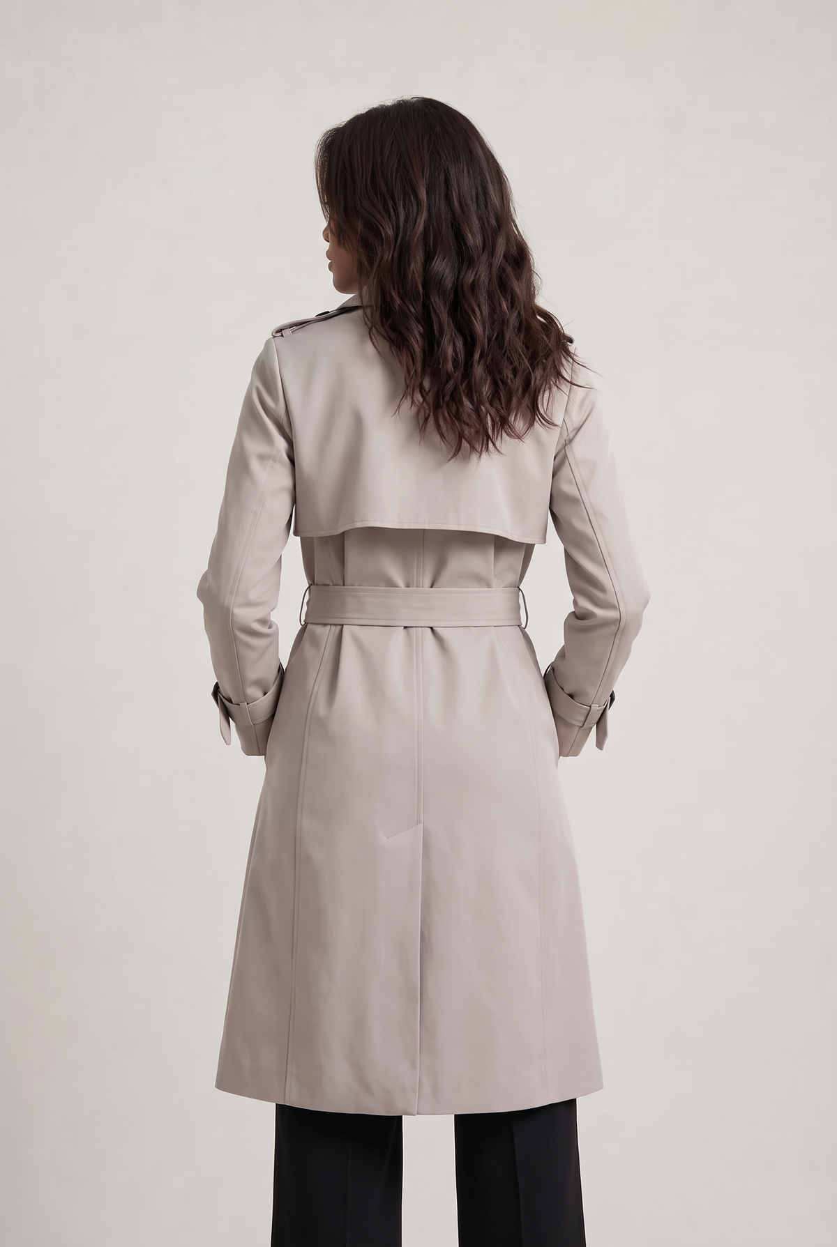Double Breasted Trench Coat with Belted Waist and Storm Flap for Women