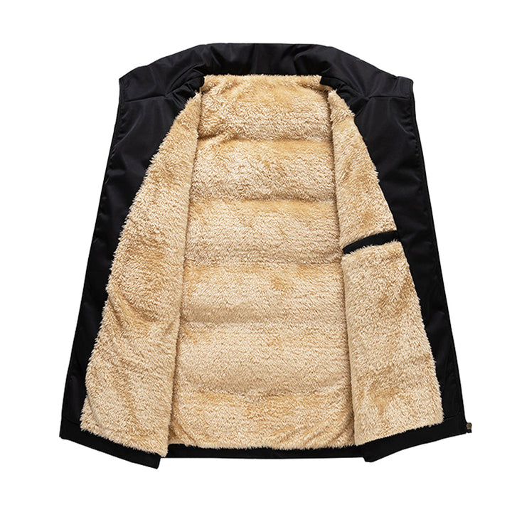 Plush Lined Puffer Vest with Stand Collar and Zip Pockets for Men