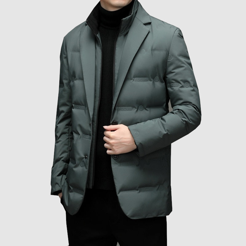 Quilted Padded Blazer with Notch Lapels and Inner Zip Bib for Men