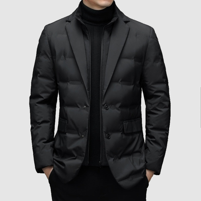 Quilted Padded Blazer with Notch Lapels and Inner Zip Bib for Men