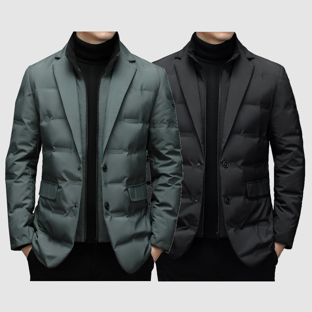 Quilted Padded Blazer with Notch Lapels and Inner Zip Bib for Men
