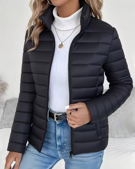 Insulated Puffer Jacket with Adjustable Hood and Pockets for Women