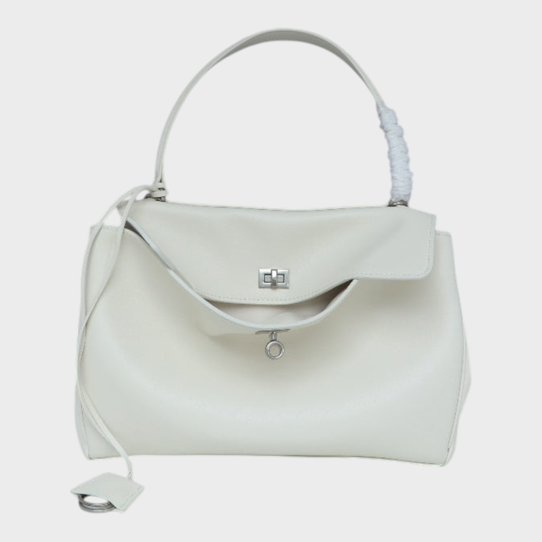 Structured Top Handle Bag with Turn Lock Flap and Long Strap for Women