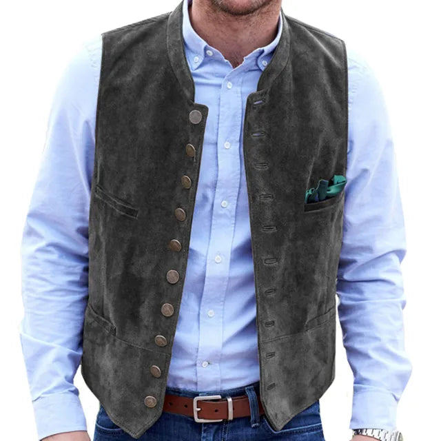 Single Breasted Waistcoat with Stand Collar and Metal Buttons for Men
