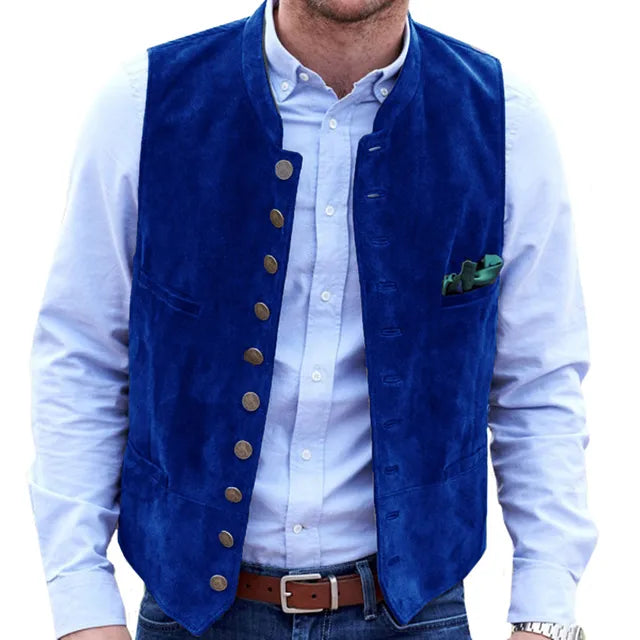 Single Breasted Waistcoat with Stand Collar and Metal Buttons for Men