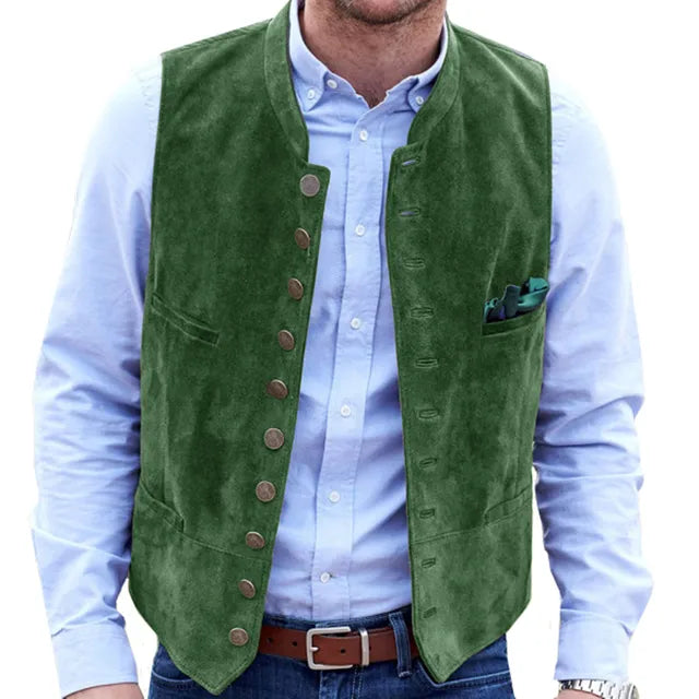 Single Breasted Waistcoat with Stand Collar and Metal Buttons for Men