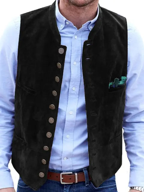 Single Breasted Waistcoat with Stand Collar and Metal Buttons for Men