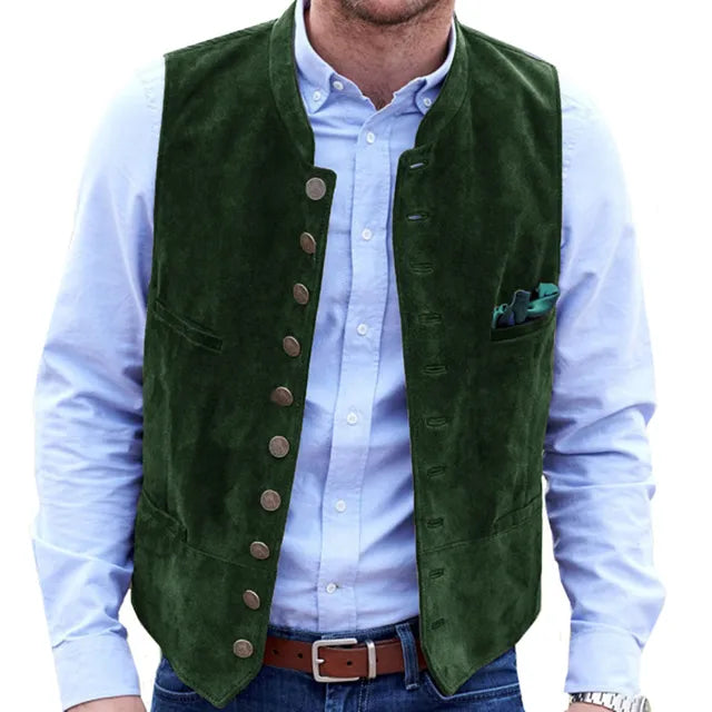 Single Breasted Waistcoat with Stand Collar and Metal Buttons for Men