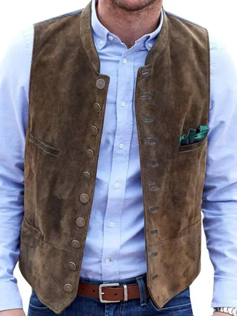 Single Breasted Waistcoat with Stand Collar and Metal Buttons for Men